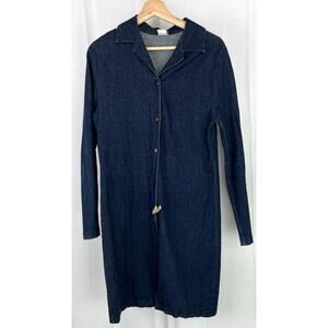 DILLY DALLY L Vintage Denim Button Front Shirt Dress Shirtdress Dark Blue USA
